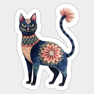 Blue Cat with flower pattern Sticker